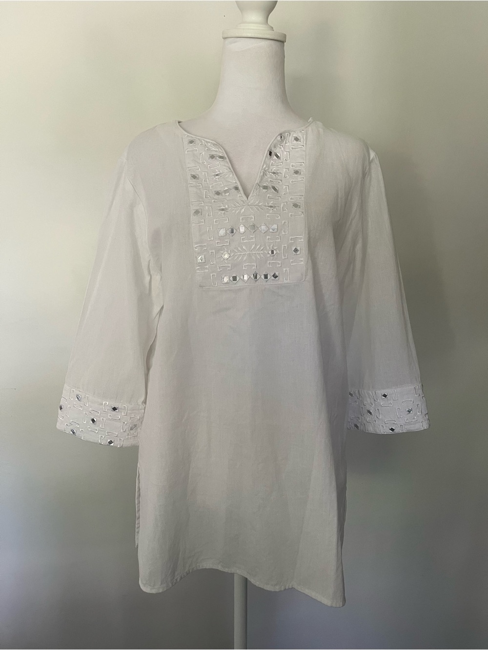 Chico's White Mirror-Embellished Tunic Top